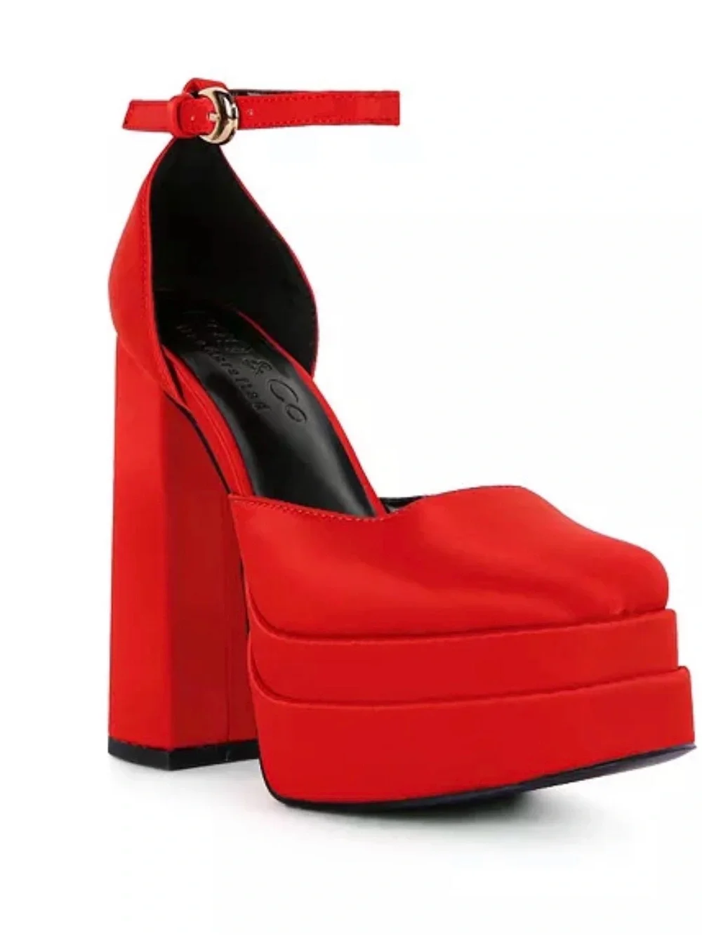 Chunky Red Platform Ankle-Strap Heels for Women